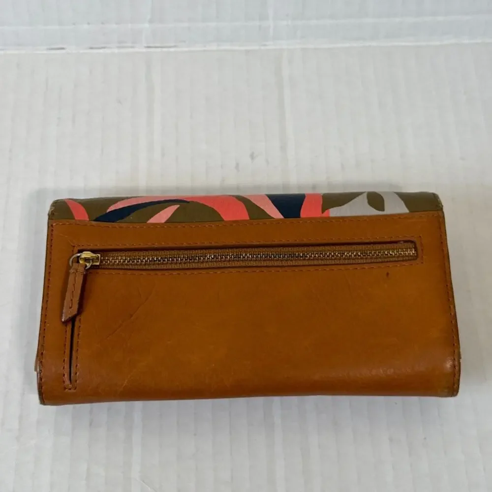 Fossil Tan Orange Leather Tri Fold Wallet Women’s Accessories Abstract Spring